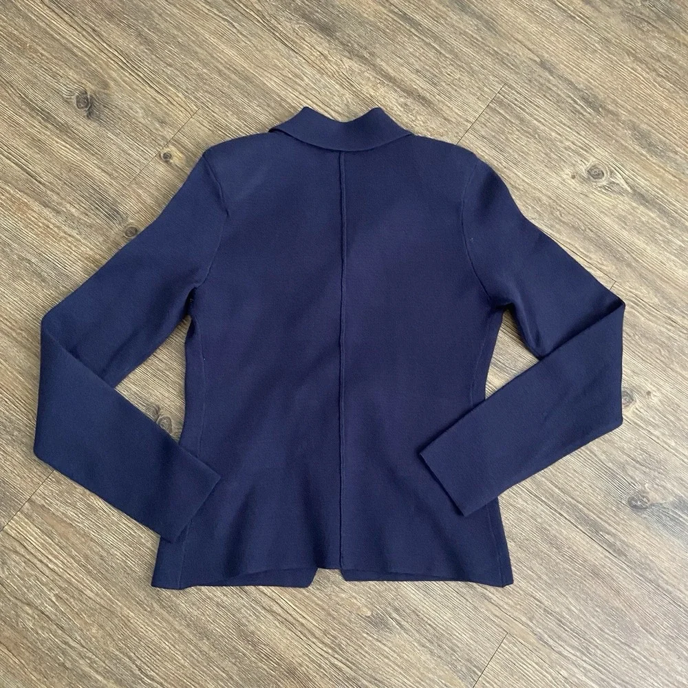 Maeve Anthropolgie  Double-Breasted Navy Blue Knit Sweater Blazer - Picture 6 of 6